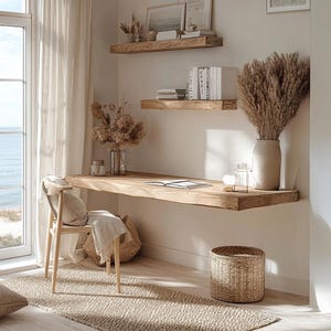 Design Live Edge Floating Solid Wood Desk Wall Art Mounted Workstation For Home Decor Living Room Gift