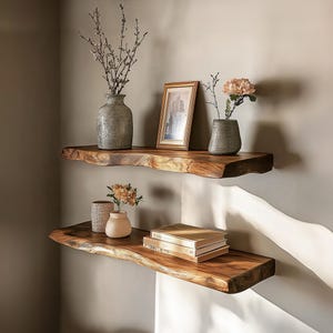 Custom rustic floating shelf handmade solid wood live edge shelf floating shelves corner shelf decor living home anniversary gift
