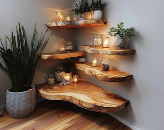 Floating shelf live edge floating shelves solid wood shelving solid walnut display shelf desk shelf unique home decor