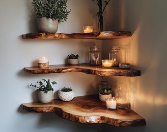 Live edge walnut floating shelves wooden floating shelves farmhouse heavy duty floating shelves bathroom shelf christmas decor