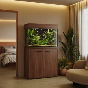 Modern Vertical Fish Tank Cabinet, Natural Wood Aquarium Stand with Storage Indoor Aquarium Cabinet, Tropical Furniture for Living Room