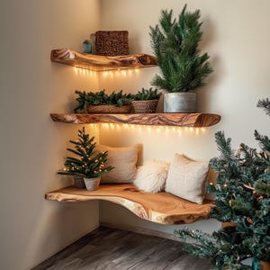 Walnut wood shelf floating edge floating wood shelf wooden shelf floating shelf task bathroom shelf christmas decoration