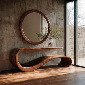 Narrow console table wall mirror reclaimed wood console table solid wood handmade unique grain wood decor living room gift