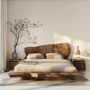 Live Edge Solid Wood Platform Bed Frame, Handcrafted Low Profile Slab Bed, Handcrafted Natural Edge Wood Bed Frame, Custom Wood Bed frame