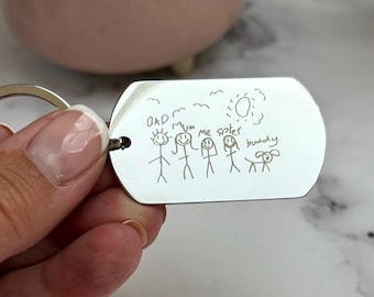 Porte-clés gravé pour enfants : dessin souvenir en acier inoxydable