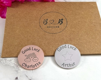 Personalised Good Luck Token: First Day of School Stainless Steel Charm