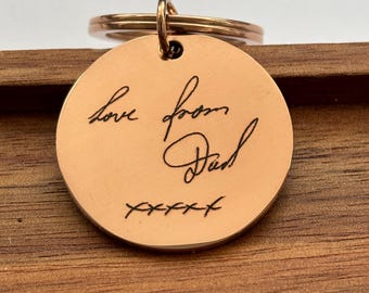 Handwriting Keyring | Engraved Handwritten Keychain | Personalised Stainless Steel Keepsake | Memorial Gift