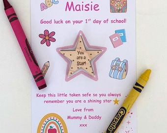 Starting school gift, Personalised First Day of School good luck token, you are a star pocket star