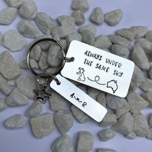 Personalised UK / Australia  'Always under the same sky' keyring, long distance friendship, family,  long-distance relationship