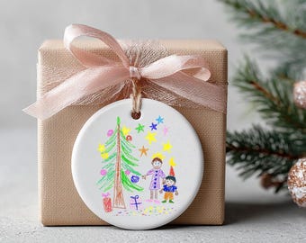 Child's drawing Christmas bauble decoration, Personalised Kids Artwork Ornament, Custom Children’s Picture Decoration, Christmas keepsake
