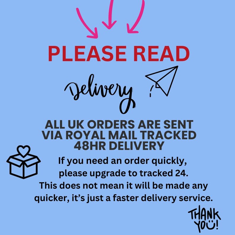 a blue background with a red and black message stating please read delivery