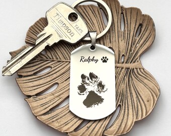 Personalised Paw Print Keyring, Engraved Pet Keepsake, Dog Paw Print Gift, Pet Loss Sympathy keychain, Pet Memory