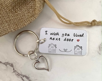 I wish you lived next door keyring, long distance friend gift, long distance gift, missing you gift, far apart