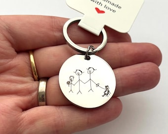Engraved Kids Art Keyring: Personalised Steel Drawing Keychain