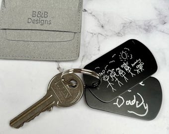 Child's Drawing Keychain, Personalized Engraved Dog Tag, Father's Day Gift