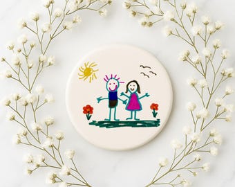 Child's Artwork Ceramic Coaster, Personalised kids drawing gift, Custom Children's Art Coaster