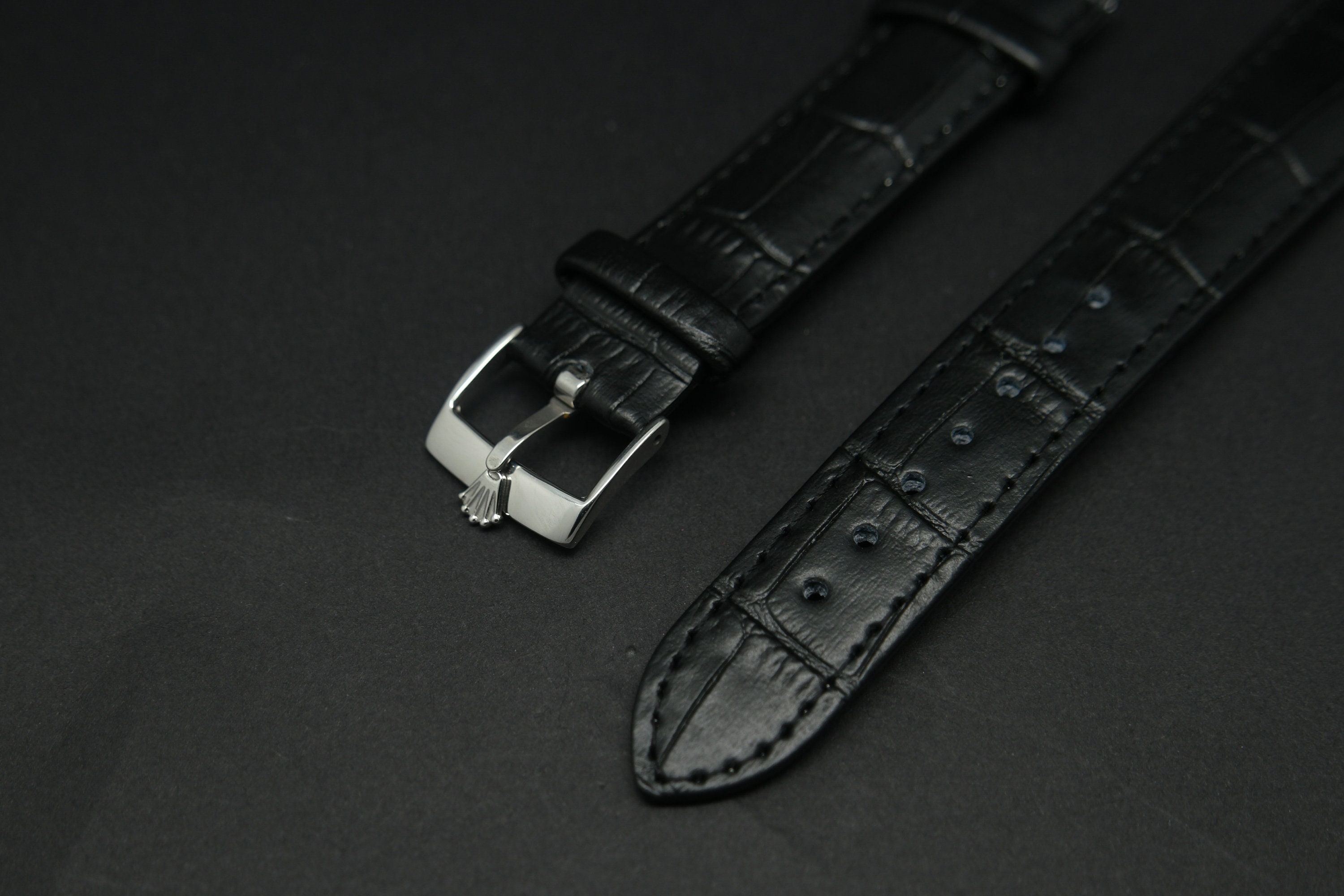 New Rolex 18MM Black Genuine Leather Watch Strap For Rolex Etsy