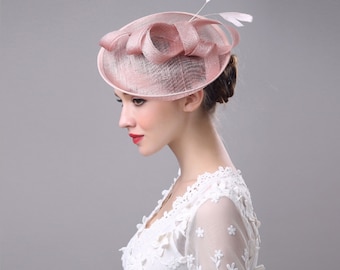 wedding hat British Kentucky Derby Hat Womens Tea Party Hat Pastel Peach Fascinator Tea Party Hat Fancy Hat Hat with Veil Church Hat