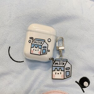 Cute Milk Box Airpod Case Milk Box Silicone AirPods Case with Metal Keychain Apple Earpods for generation 2 Protective Case 1