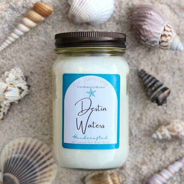 Destin Waters | Beach Scented Candles | Oceanside candle | Summer Scents | Soy Candles | Sandalwood Scent | Walk on the Beach Candle