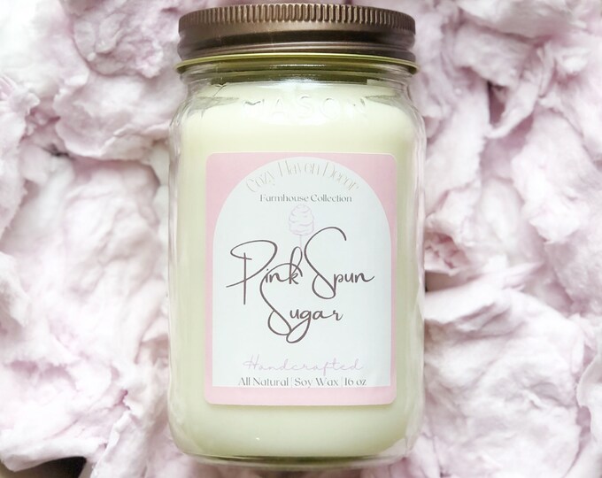 Pink Spun Sugar | Mason Jar | Soy Candle | 16 oz