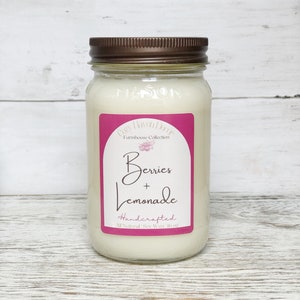 Berries & Lemonade | Soy Wax Candle | Mason Jar Candle | Lemon Scent | Strawberry Scent | Sweet Scented Candle | Cozy Haven Decor