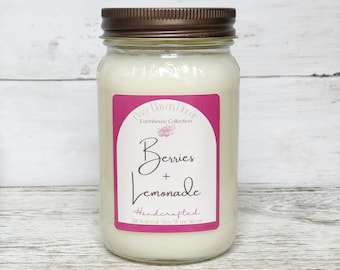 Berries & Lemonade | Mason Jar | Soy Candle | 16 oz