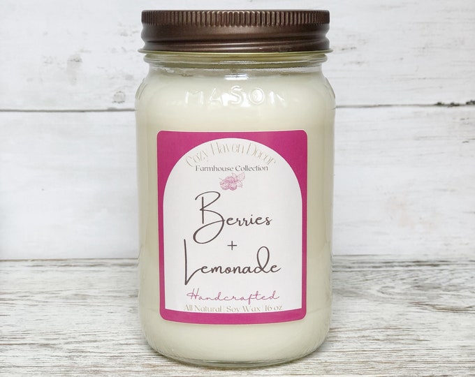 Berries & Lemonade | Mason Jar | Soy Candle | 16 oz
