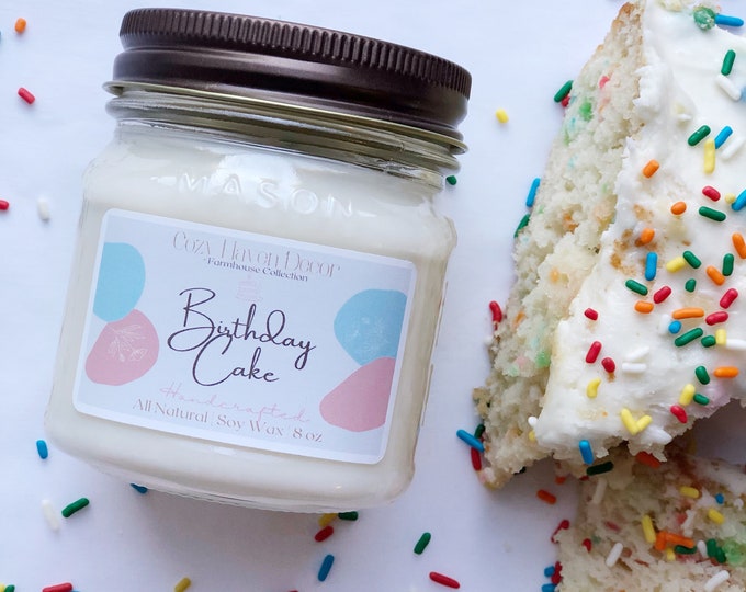 Birthday Cake | Mason Jar | Soy Candle | 8 oz