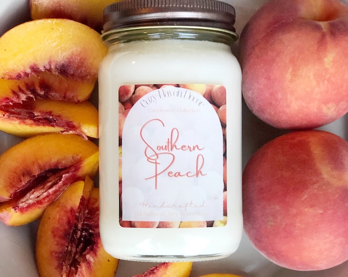 Southern Peach | Soy Wax Candle | Mason Jar | 16 oz