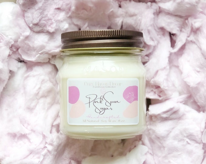 Pink Spun Sugar | Mason Jar | Soy Candle | 8 oz