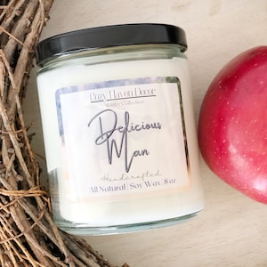 Delicious Man | Soy Wax Candle | 8 oz | Mahogany Teakwood | Apple Scent | All Natural Candles | Cozy Haven Decor | Gift For Women