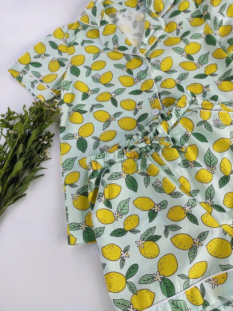 Lemon Pajamas With Piping Women's Buttondown Pajama Set Etsy