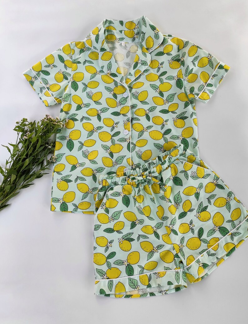 Lemon Pajamas With Piping Women's Buttondown Pajama Set Etsy