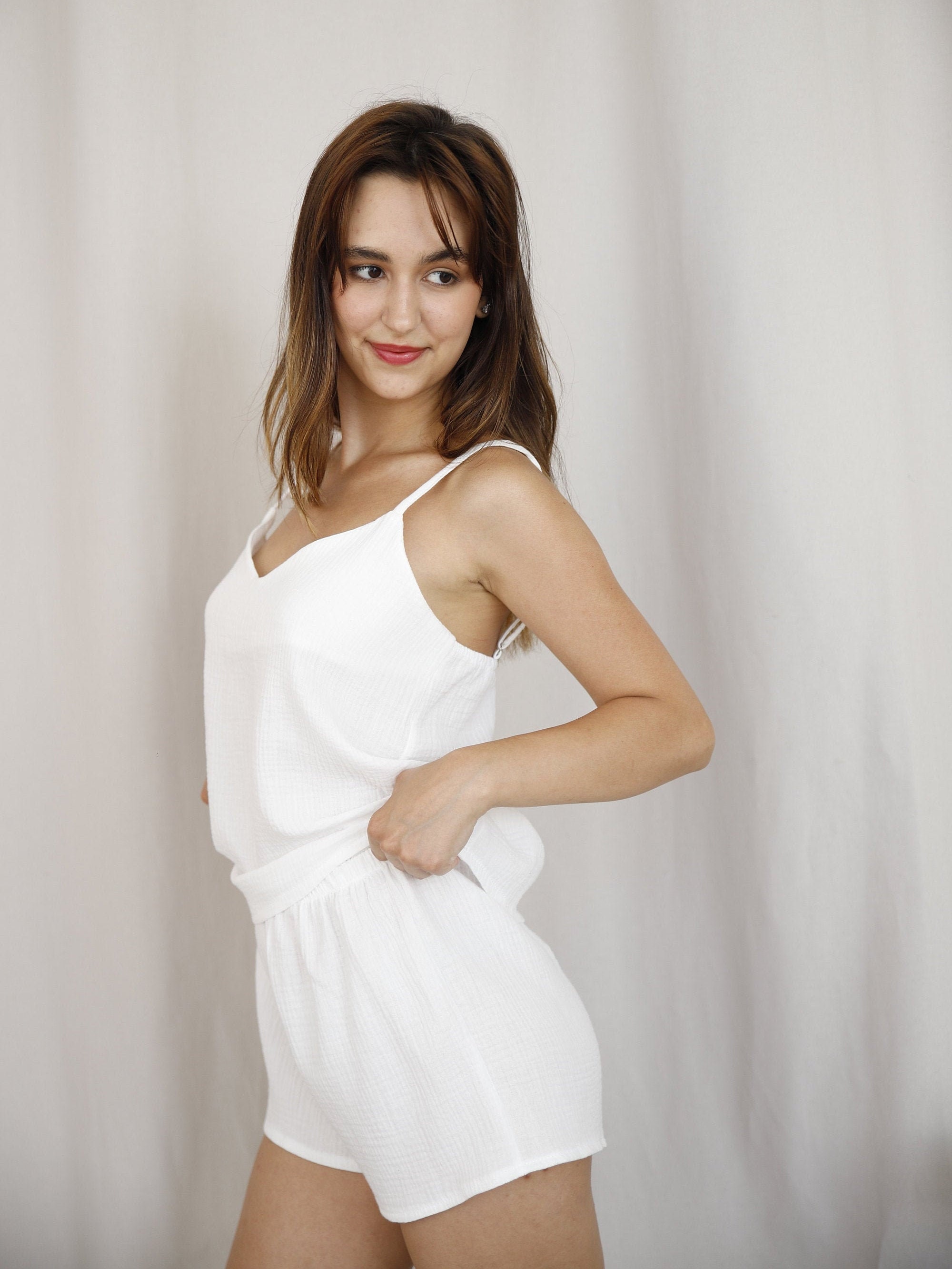 Natural White Pajama Set Soft Crinkle 100 Cotton Pajamas Etsy