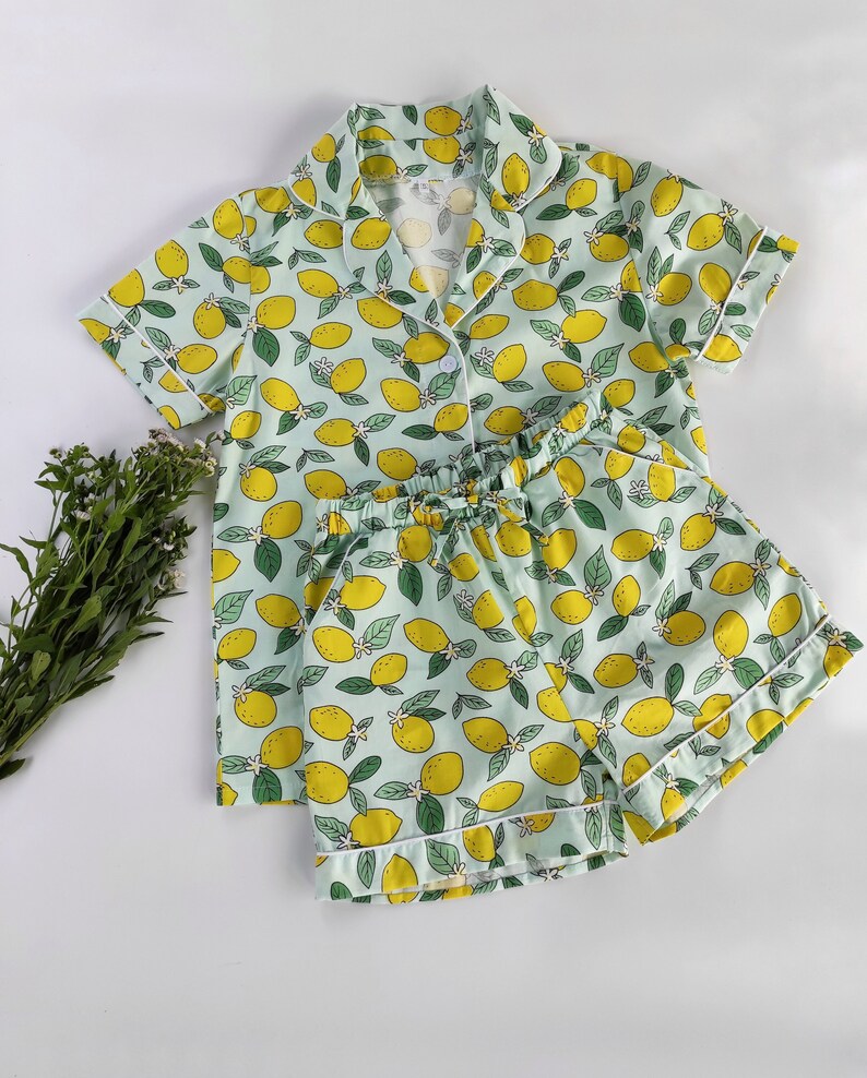 Lemon Pajamas With Piping Women's Buttondown Pajama Set Etsy