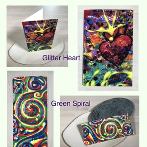 4 Ensemble de cartes pour cadeau ou salutation, montagnes, glaciers, fleurs de cloche, coeur, spirale, toute occasion, vacances, papeterie, coloré, impressions de photo