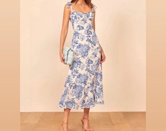 blue dress white flowers