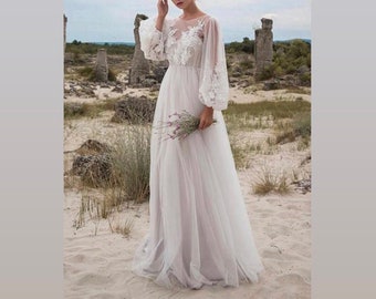 Women Long Tulle Dress Long Sleeve 