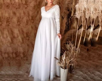 Lace White Maternity Dresses Maxi Gown Pregnant Women Party Dress