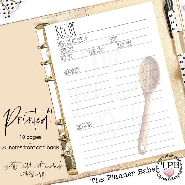 Recipe Pages, Printed Planner Inserts PM MM GM Agenda, Planner Refill, Planner Note Pages, A6 Planner, Personal Planner, A5 Planner