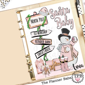 Santa Baby Pink Christmas Dashboard Planner Cover, A5 Insert, GM MM PM Agenda Planner Insert, Personal Planner, Happy Planner, Erin Condren