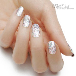 Color Silver Holographic Glitter Real nail Polish Strips Nail art Wraps Street Art 18 Strips