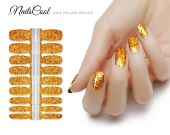 Gold Color Glitter Sequin Real nail Polish Strips Nail art Wraps Street Art 18 Strips