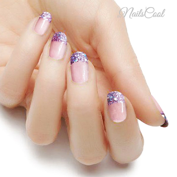 Purple Color Glitter Holographic Sequin French Style Real nail Polish Strips Nail art Wraps Street Art 18 Strips