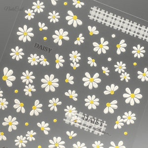 White Flower Nail Stickers 5D Daisy Nail Decals Embossed DIY Nails Nail Art