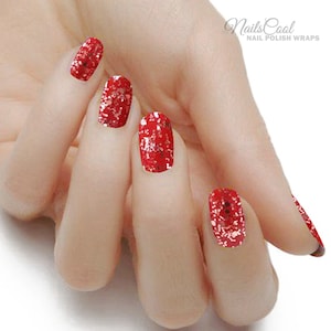 Christmas Red Color Rose Gold Glitter Sequin Real nail Polish Strips Nail art Wraps Street Art 18 Strips Free Shipping