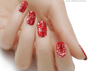 Christmas Red Color Rose Gold Glitter Sequin Real nail Polish Strips Nail art Wraps Street Art 18 Strips Free Shipping