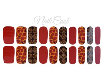 Red Color Stone Pattern Real nail Polish Strips Nail art Wraps Street Art 20 Strips