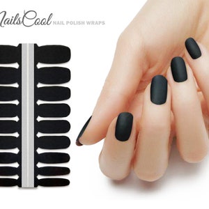 Solid Color Black Matte Finish Real nail Polish Strips Nail art Wraps Street Art 18 Strips image 1